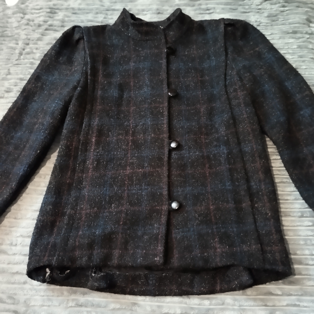 Vtg 80's NEW YORL GIRL Wool Tweed Overcoat Sz 14 Union Made Jacket Pit2pit 39"